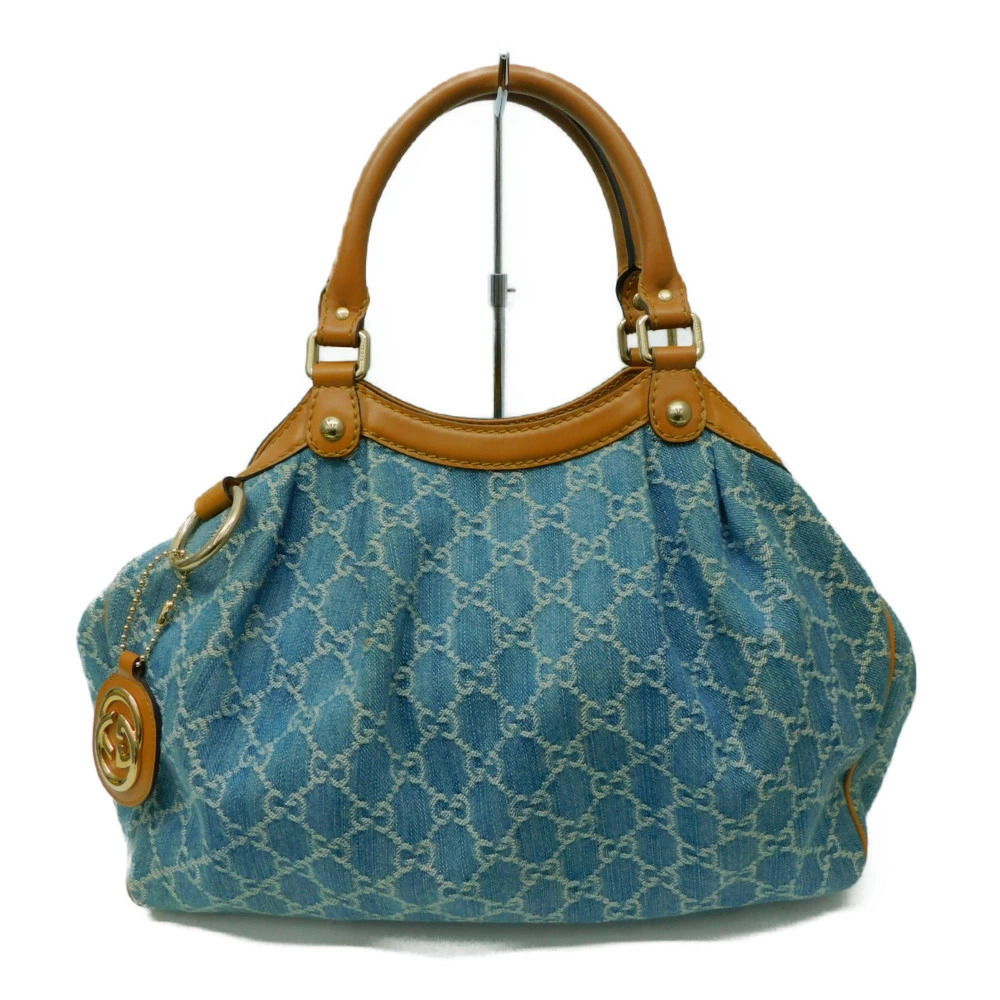 GUCCI Sukey Denim Tote Bag Blue GG Leather Handbag